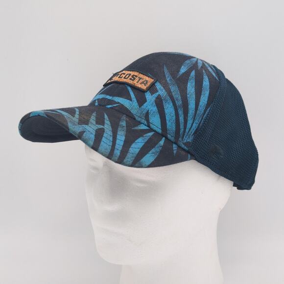 Costa Del Mar Hat Cap Snap Back Blue Palm Mesh Trucker Patch Tropical Fishing - Picture 6 of 11